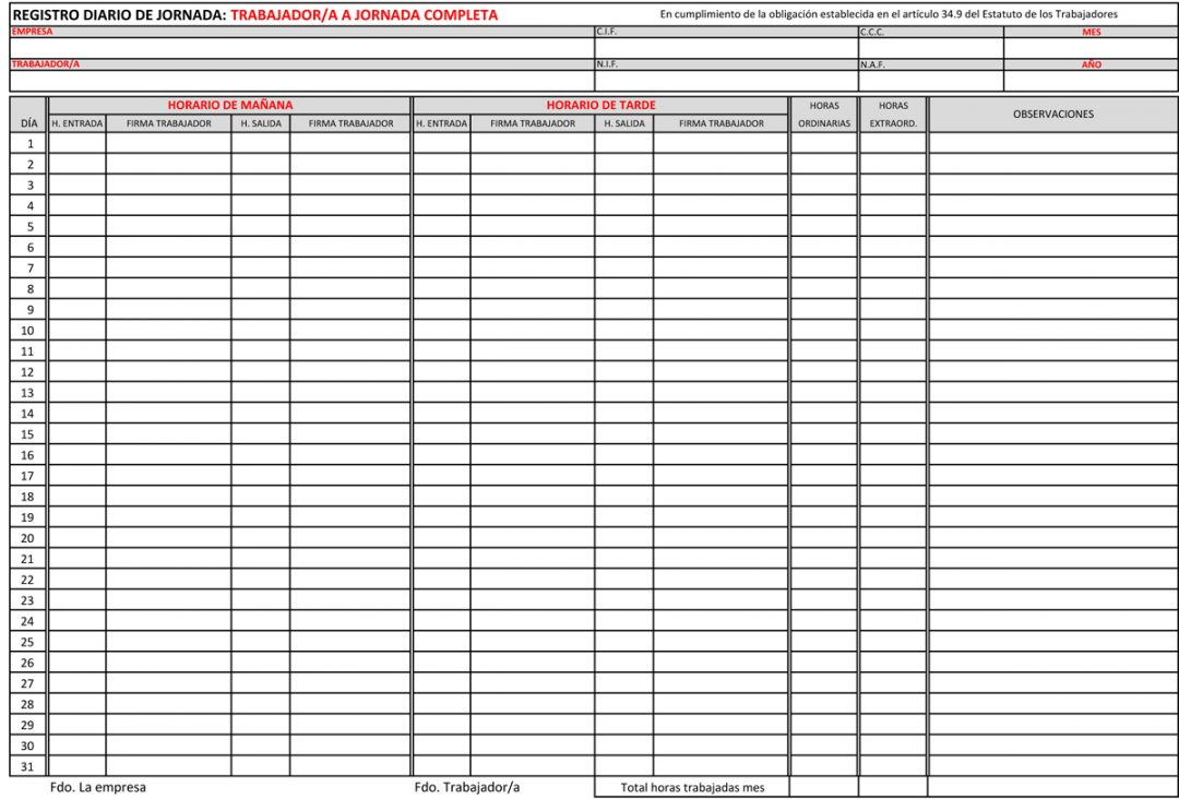 Registro De La Jornada Laboral - Fedelhorce